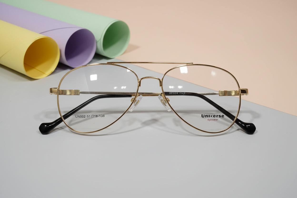 Universe Men’s Gold Aviator Sunglasses – Metal Full-Rim Frame