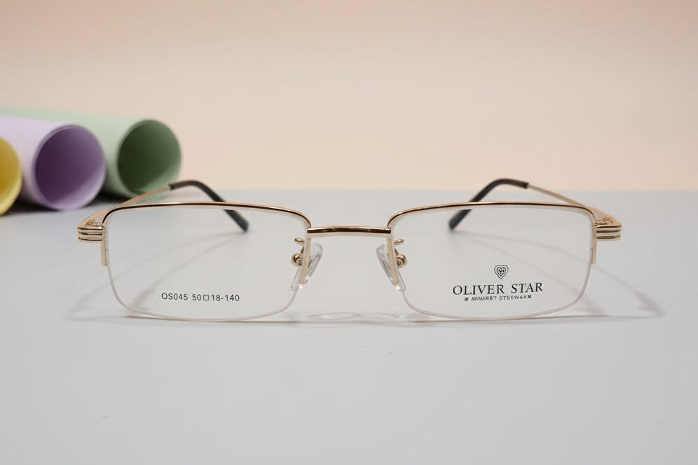 Oliver Star Men’s Gold Rectangular Eyeglasses – Memory Metal Frame