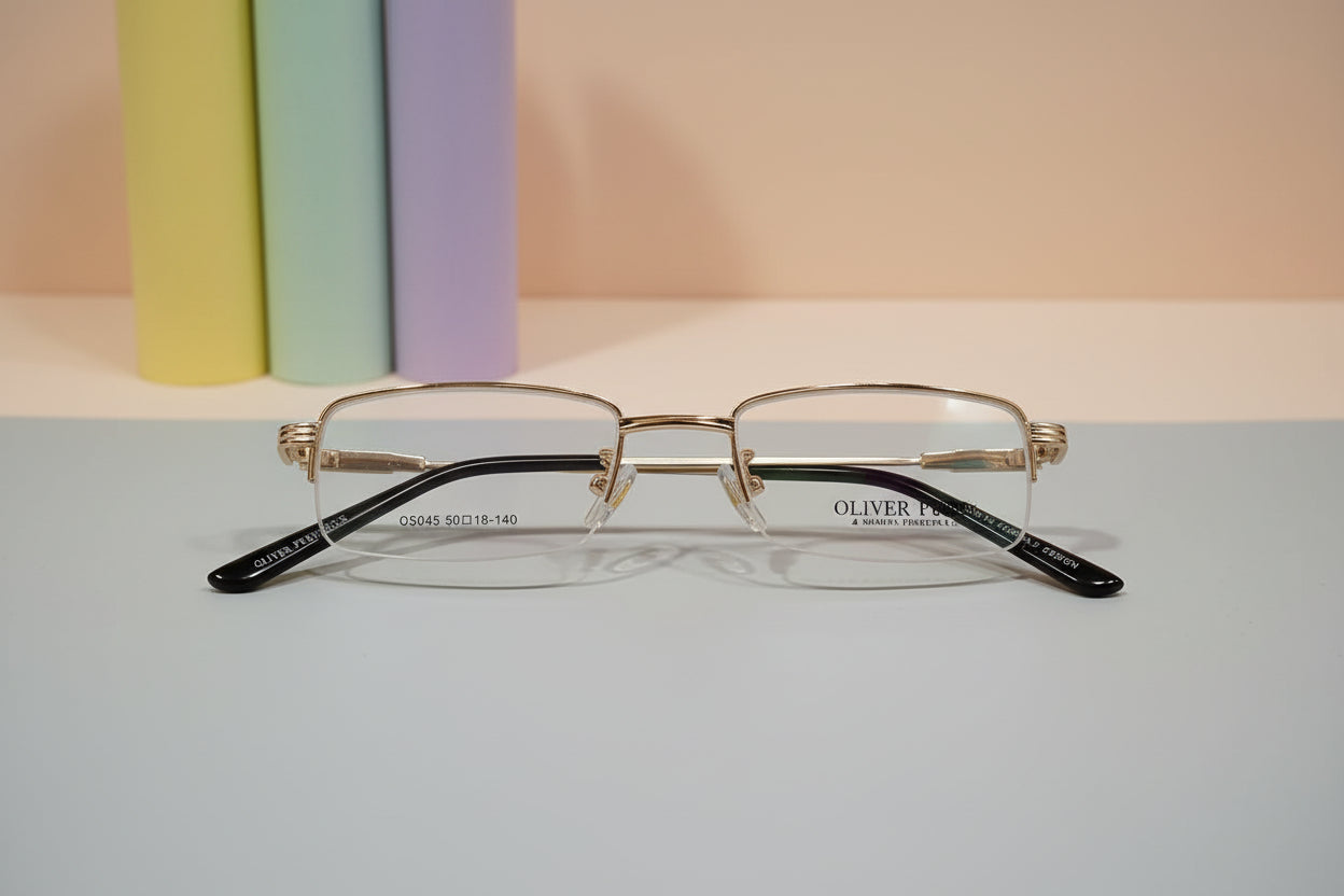 Oliver Star Men’s Gold Rectangular Eyeglasses – Memory Metal Frame