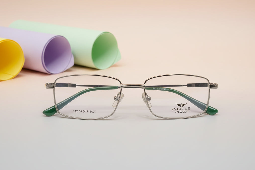 Pure Eyewear Men’s Rectangular Metal Eyeglasses – Classic Full-Rim Frame