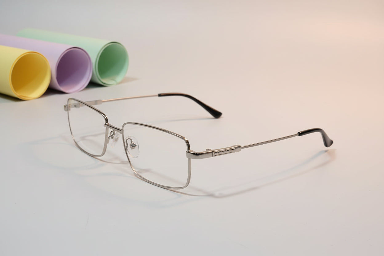 Pure Eyewear Men’s Rectangular Metal Eyeglasses – Classic Full-Rim Frame