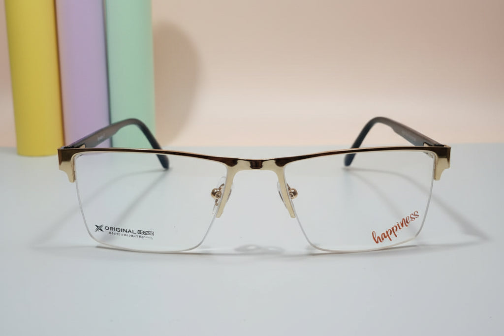 Happiness Men’s Semi-Rimless Rectangular Eyeglasses – Metal Frame