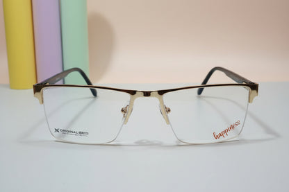 Happiness Men’s Semi-Rimless Rectangular Eyeglasses – Metal Frame