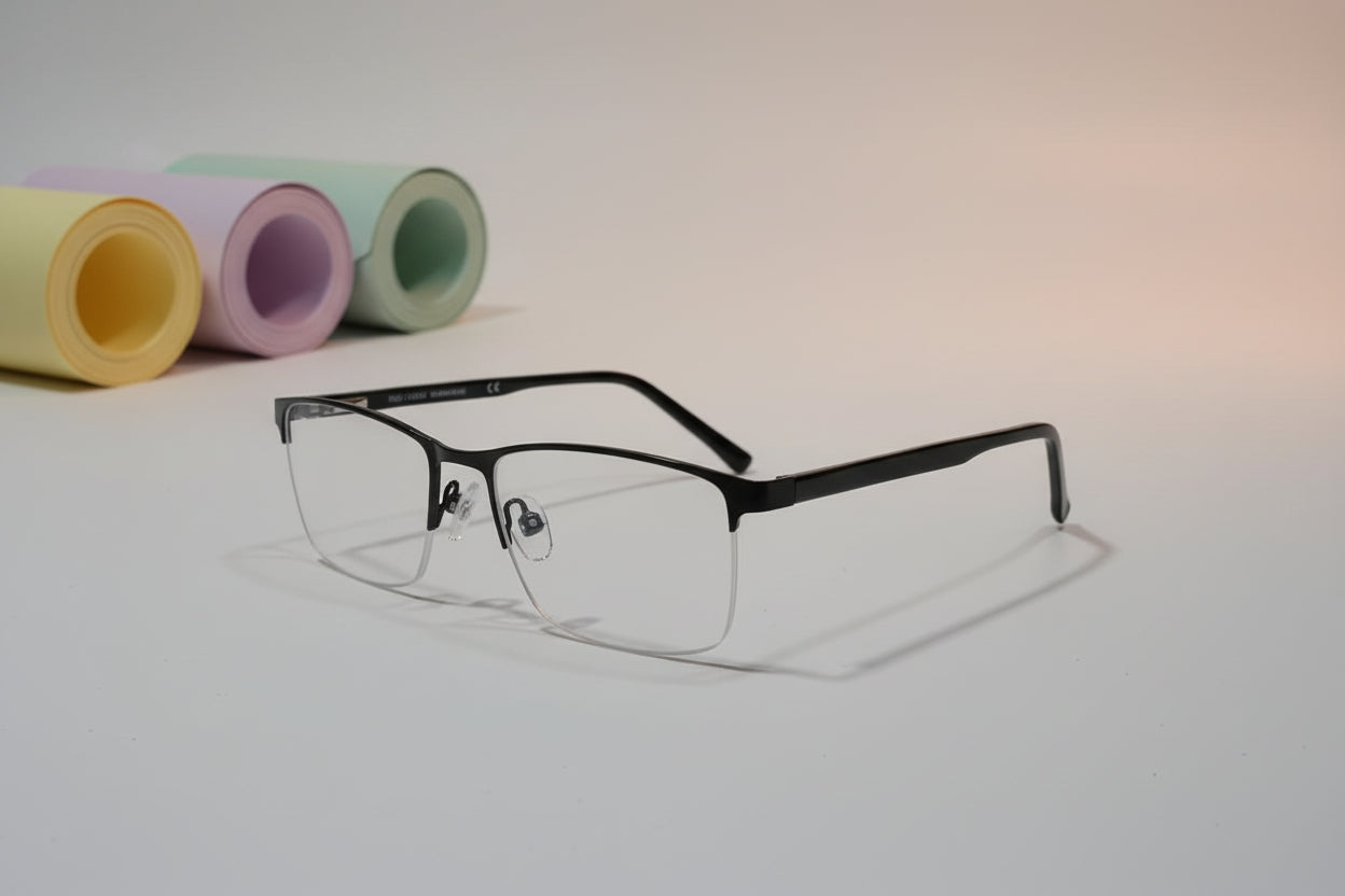 Two-Tone Semi-Rimless Rectangle Eyeglass Frame for Men – Black & Clear