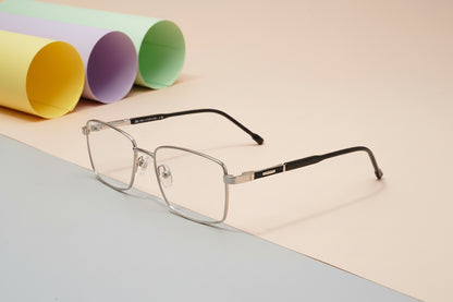 Simonrise Men’s Full-Rim Rectangle Eyeglass Frame – Transparent & Gold