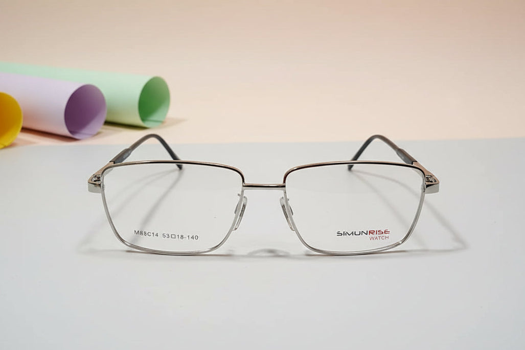 Simonrise Men’s Full-Rim Rectangle Eyeglass Frame – Transparent & Gold