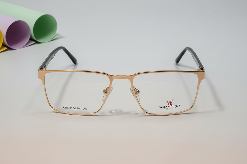Wonder Eyewear Men’s Full-Rim Rectangle Eyeglass Frame – Gold
