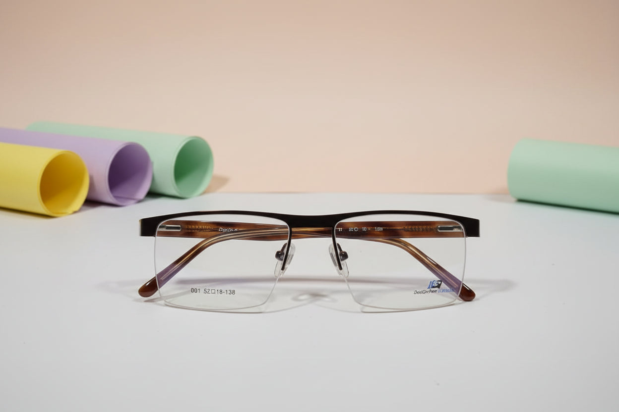 Men’s Semi-Rimless Rectangle Eyeglass Frame – Brown Gradient