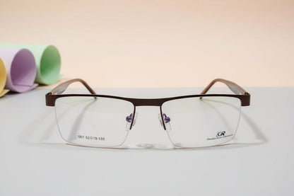 Men’s Semi-Rimless Rectangle Eyeglass Frame – Brown Gradient