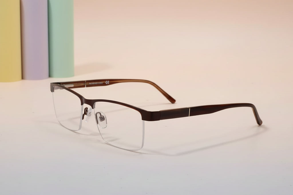 Men’s Semi-Rimless Rectangle Eyeglass Frame – Brown Gradient
