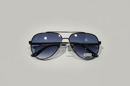 OPIUM Classic Aviator Sunglasses – Black Metal Frame with Blue Gradient Lenses