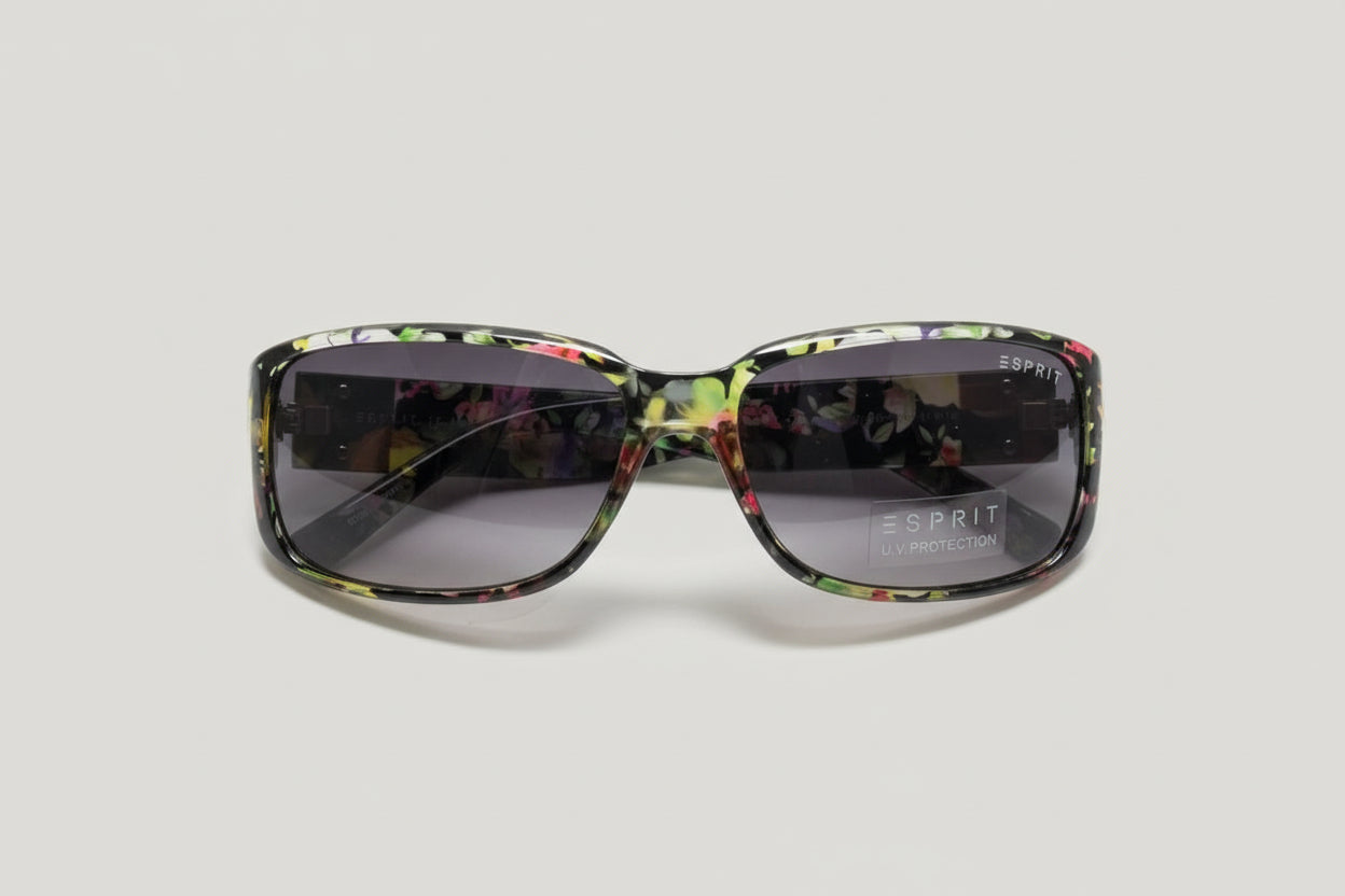Esprit Rectangular Sunglasses – Multicolor Floral Frame with Grey Lenses