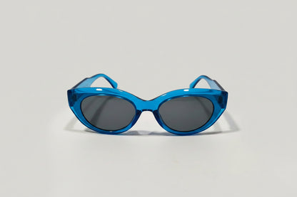 Kids Trendy Oval Sunglasses – Transparent Blue Frame with Grey Lenses