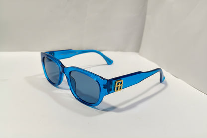 Kids Trendy Oval Sunglasses – Transparent Blue Frame with Grey Lenses