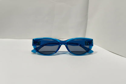 Kids Trendy Oval Sunglasses – Transparent Blue Frame with Grey Lenses