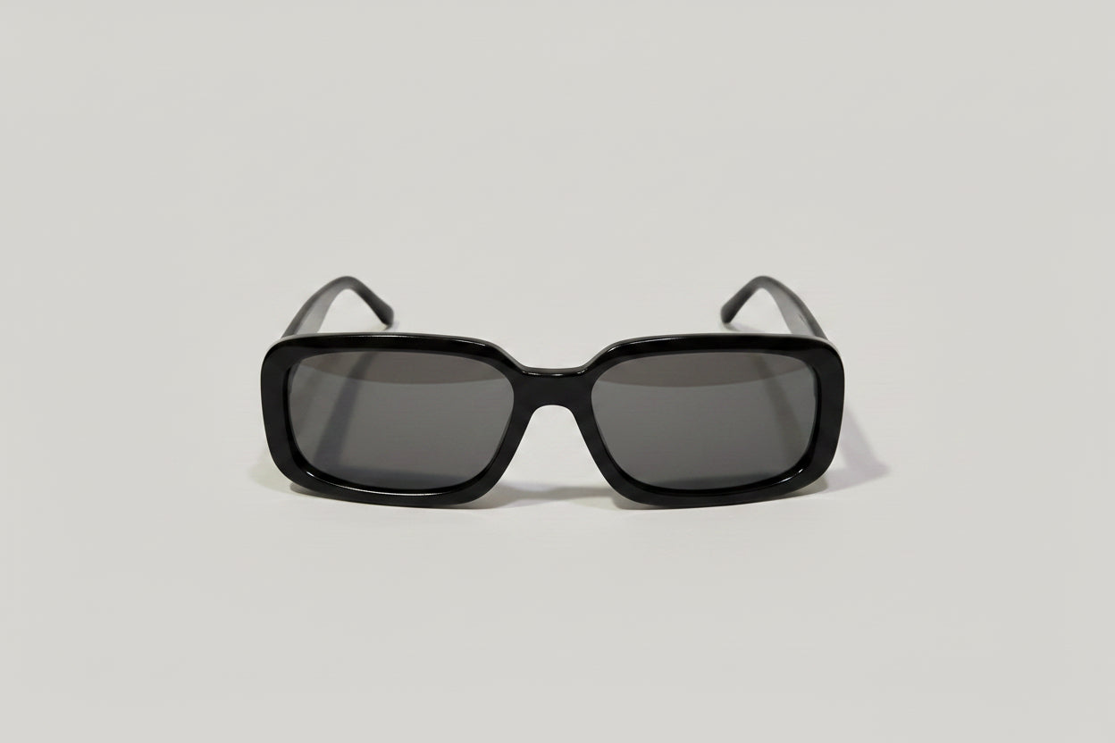 Stylish Rectangle Sunglasses – Black Frame with Dark Grey Lenses