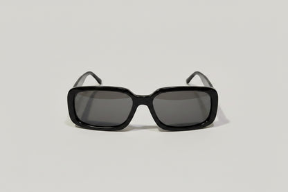 Stylish Rectangle Sunglasses – Black Frame with Dark Grey Lenses