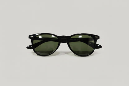 Classic Round Sunglasses – Black Frame with Dark Green Lenses