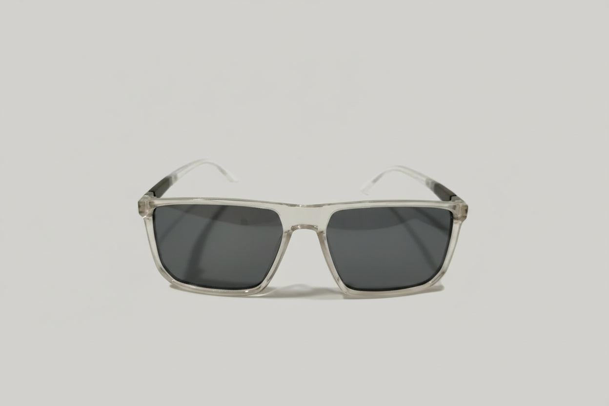 Crystal Clear Rectangular Sunglasses with Dark Grey UV-Protected Lenses | Unisex Modern Eyewear