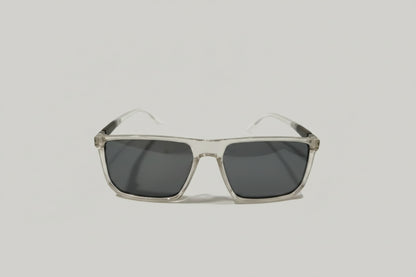 Crystal Clear Rectangular Sunglasses with Dark Grey UV-Protected Lenses | Unisex Modern Eyewear
