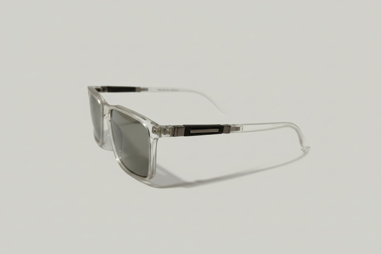 Crystal Clear Rectangular Sunglasses with Dark Grey UV-Protected Lenses | Unisex Modern Eyewear
