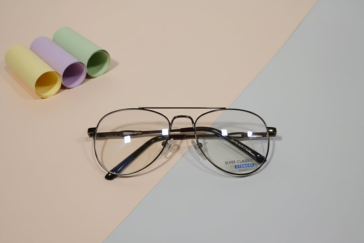 Oliver Classic Aviator Metal Eyeglasses – Lightweight Full-Rim Unisex Frame