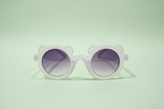 Kids Bear-Shaped Sunglasses – Frosted Clear Frame with Purple Gradient Lenses
