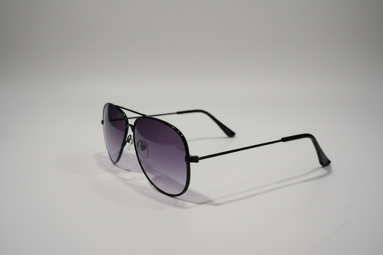 Kids Black Metal Aviator Sunglasses – Classic Frame with Purple Gradient Lenses