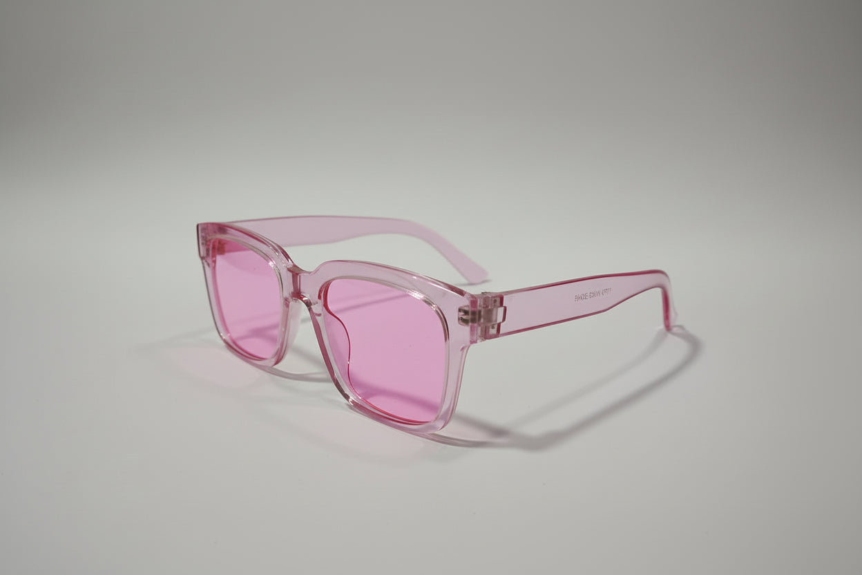 Kids Transparent Pink Square Sunglasses – Clear Frame with Light Pink Lenses