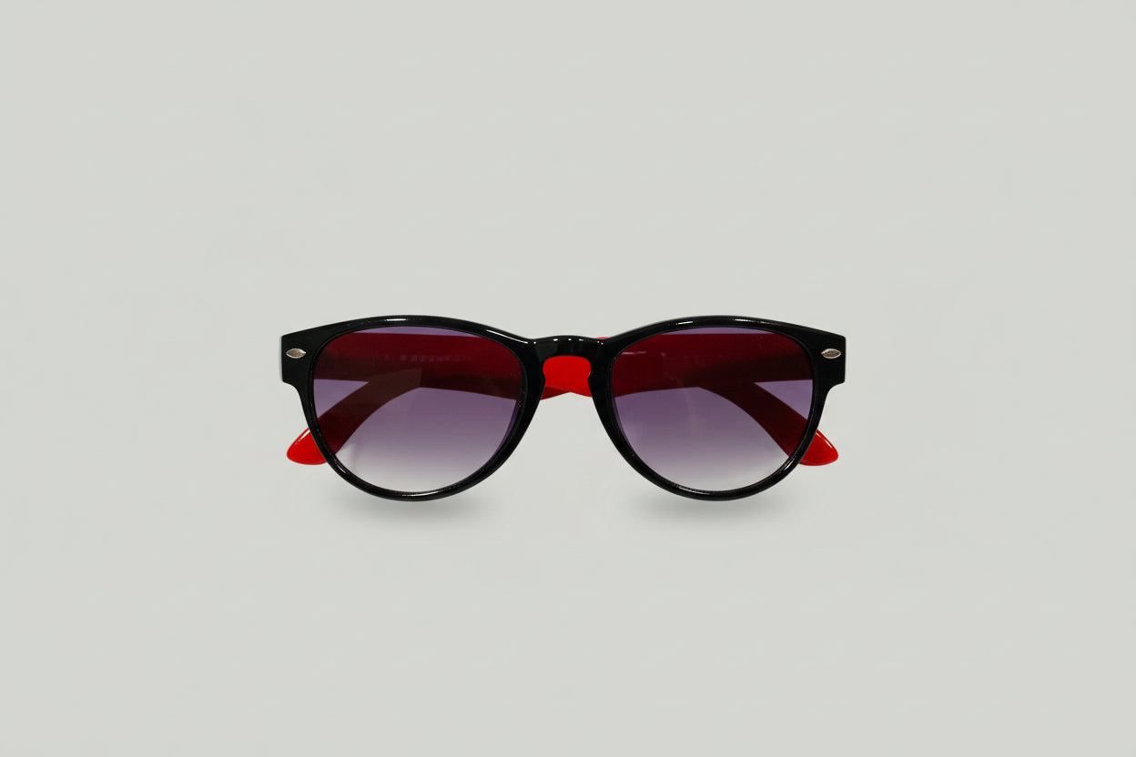 Kids Black Round Sunglasses – Purple Gradient Lenses with Red Temples
