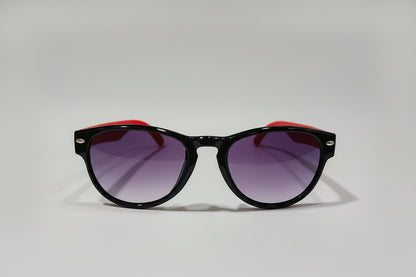 Kids Black Round Sunglasses – Purple Gradient Lenses with Red Temples