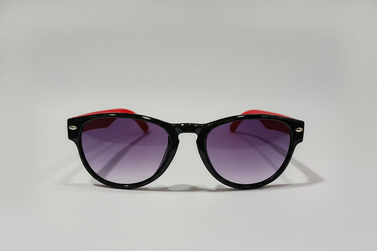 Kids Black Round Sunglasses – Purple Gradient Lenses with Red Temples