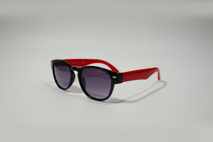 Kids Black Round Sunglasses – Purple Gradient Lenses with Red Temples