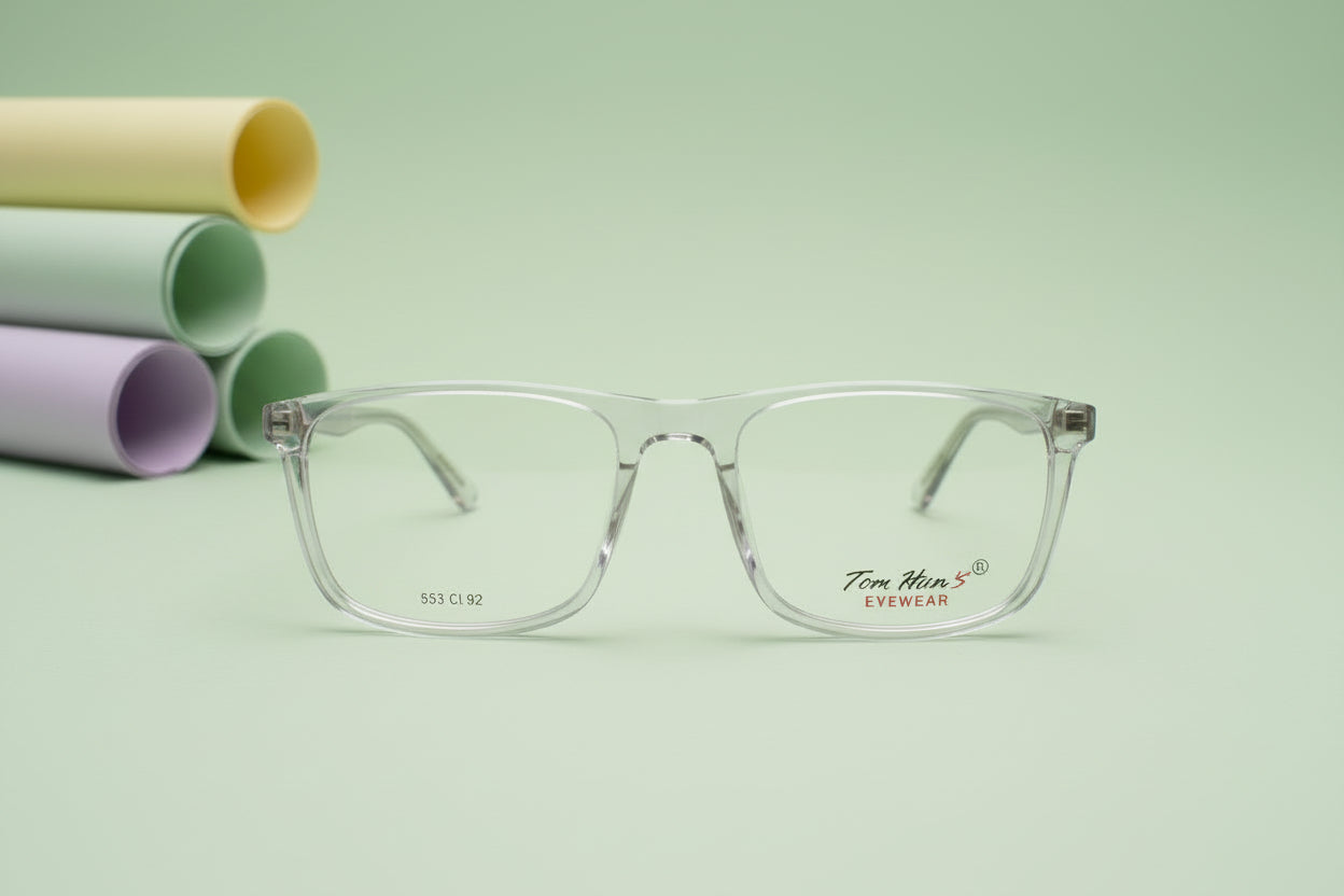 Tom Hans Transparent Clear Square Eyeglasses – Lightweight Full-Rim Unisex Frame