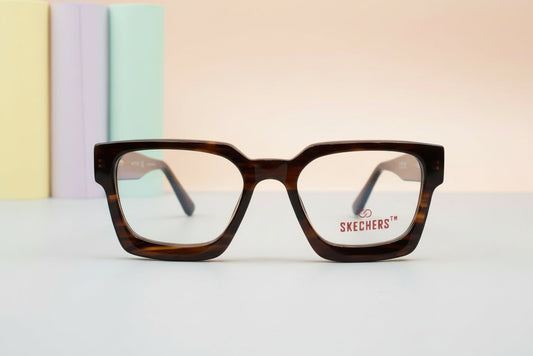 Skechers Brown Tortoiseshell Square Eyeglasses – Lightweight Full-Rim Unisex Frame