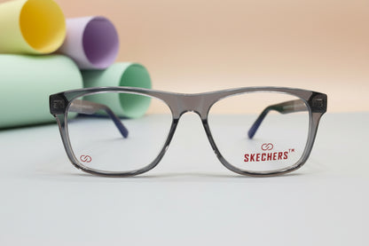Skechers Transparent Grey Square Eyeglasses – Lightweight Full-Rim Unisex Frame
