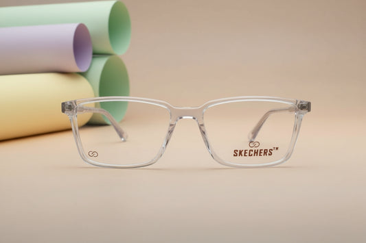 Skechers Crystal Clear Square Eyeglasses – Lightweight Full-Rim Unisex Frame