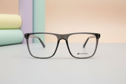Hangten Transparent Grey Square Eyeglasses – Lightweight Full-Rim Unisex Frame