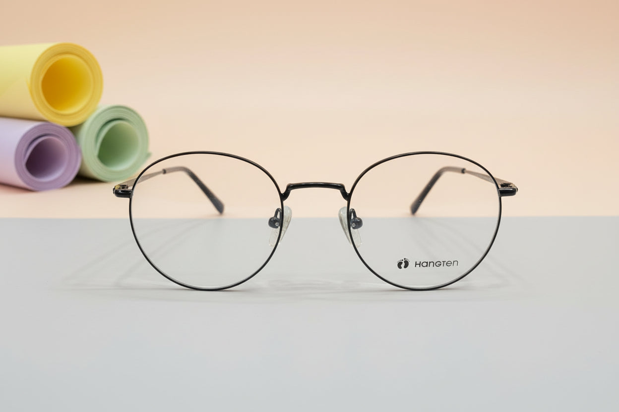 Hangten Black Round Metal Eyeglasses – Lightweight Full-Rim Unisex Frame