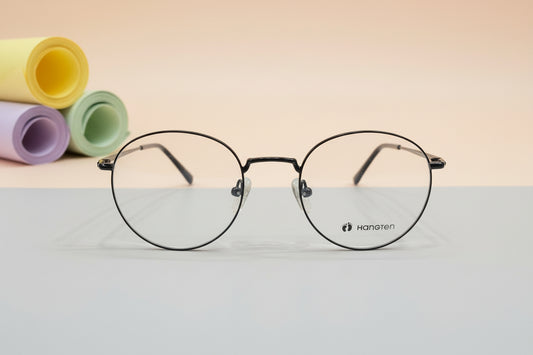 Hangten Black Round Metal Eyeglasses – Lightweight Full-Rim Unisex Frame