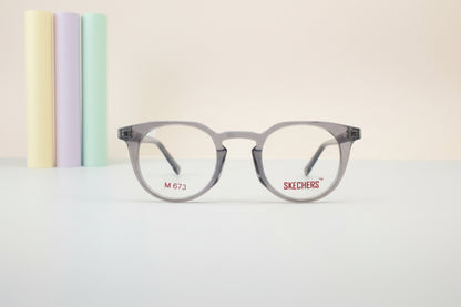 Skechers Transparent Grey Round Eyeglasses – Lightweight Full-Rim Unisex Frame