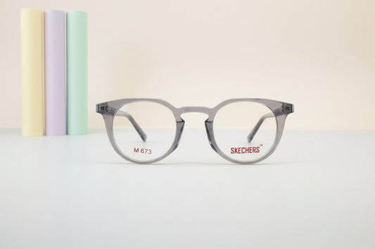 Skechers Transparent Grey Round Eyeglasses – Lightweight Full-Rim Unisex Frame