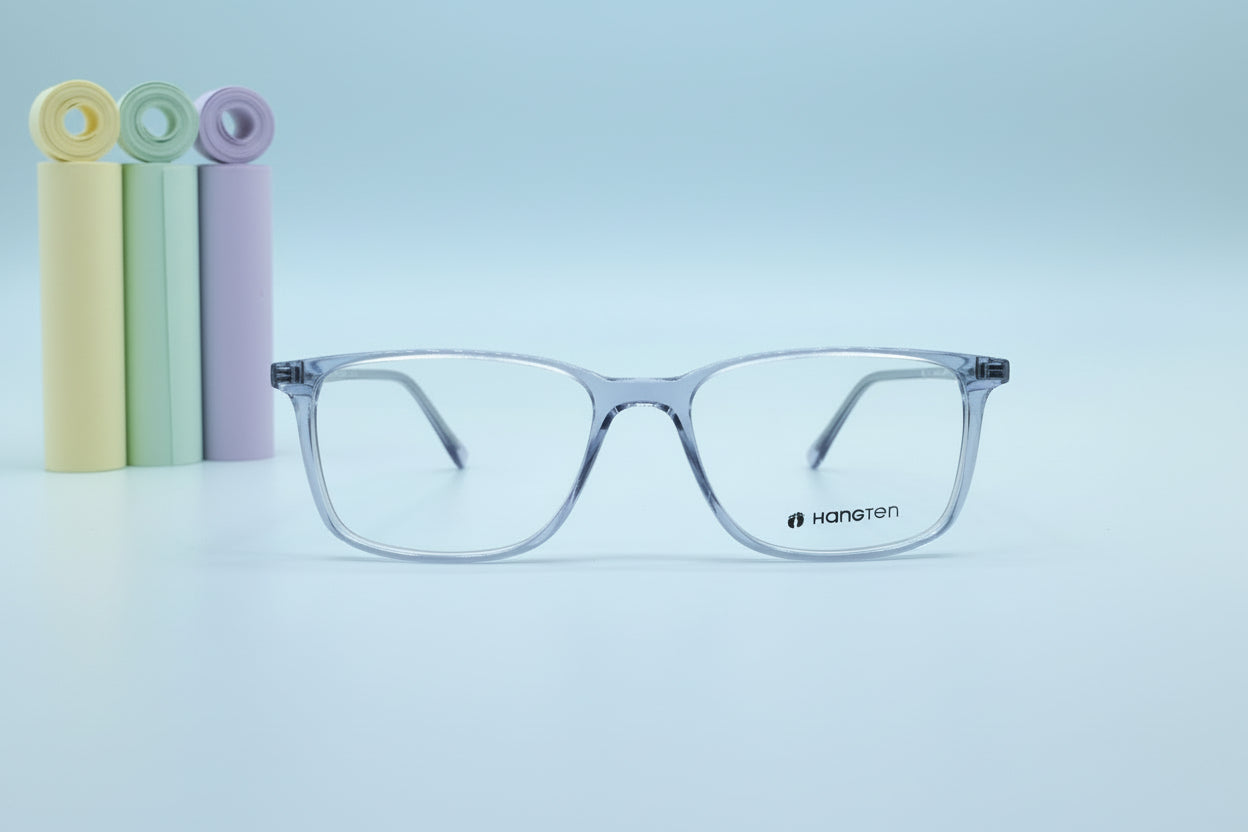 Hangten Transparent Blue Rectangular Eyeglasses – Lightweight Full-Rim Unisex Frame