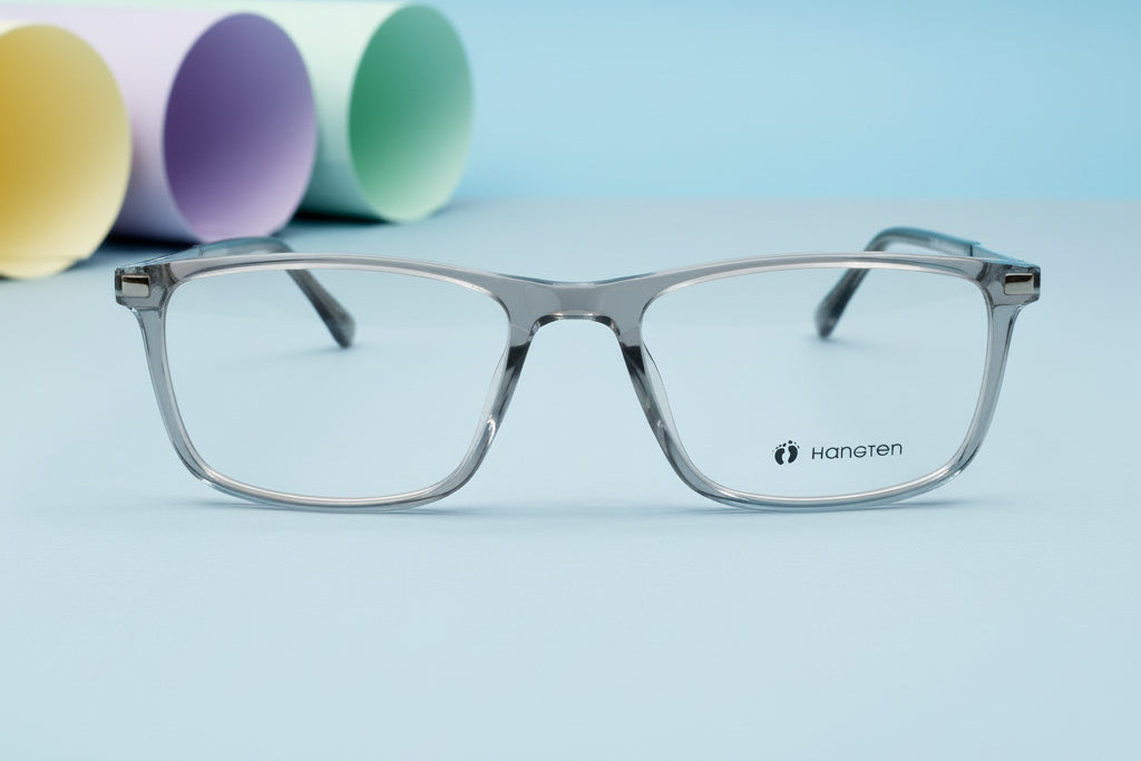 Hangten Transparent Grey Rectangular Eyeglasses – Lightweight Full-Rim Unisex Frame