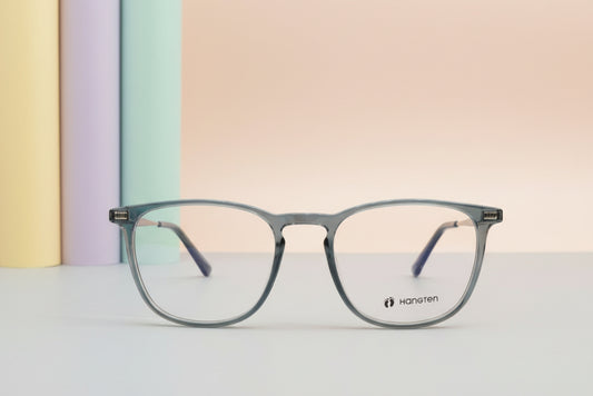 Hangten Transparent Grey Square Eyeglasses – Lightweight Full-Rim Unisex Frame