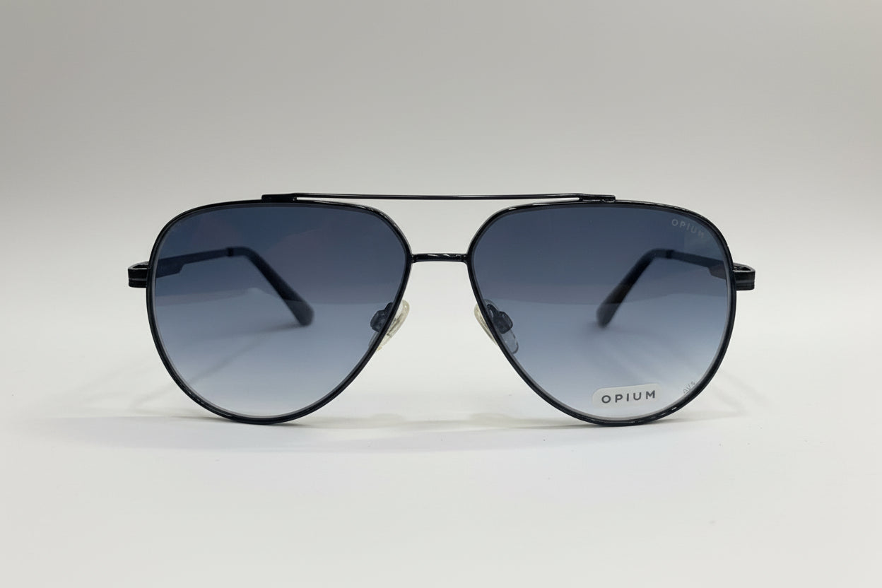 OPIUM Classic Aviator Sunglasses – Black Metal Frame with Blue Gradient Lenses