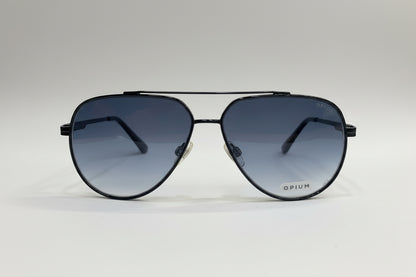 OPIUM Classic Aviator Sunglasses – Black Metal Frame with Blue Gradient Lenses
