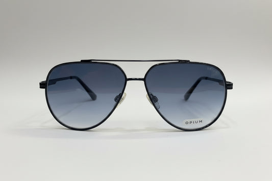 OPIUM Classic Aviator Sunglasses – Black Metal Frame with Blue Gradient Lenses