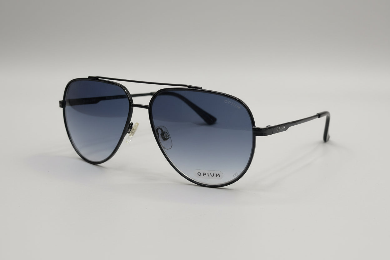 OPIUM Classic Aviator Sunglasses – Black Metal Frame with Blue Gradient Lenses