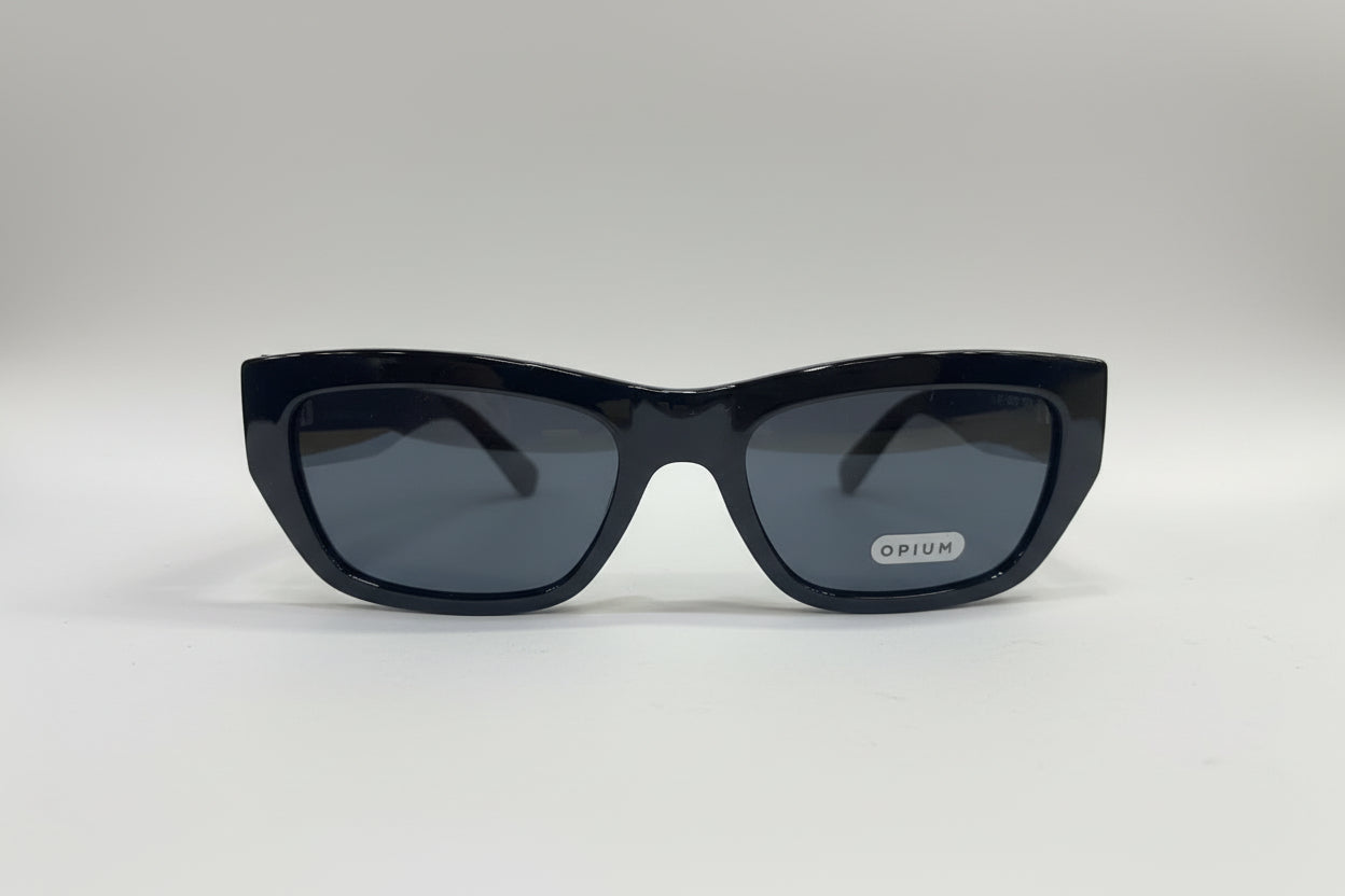 OPIUM Slim Rectangular Sunglasses – Gloss Black Frame with Smoke Grey Lenses